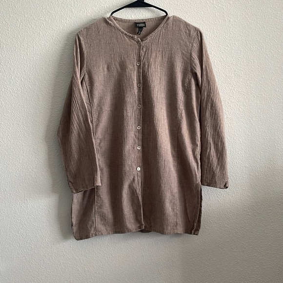 Eileen Fisher Tops - Eileen Fisher Petite Tunic Shirt Sz PM Organic Cotton 3/4 Sleeve Brown